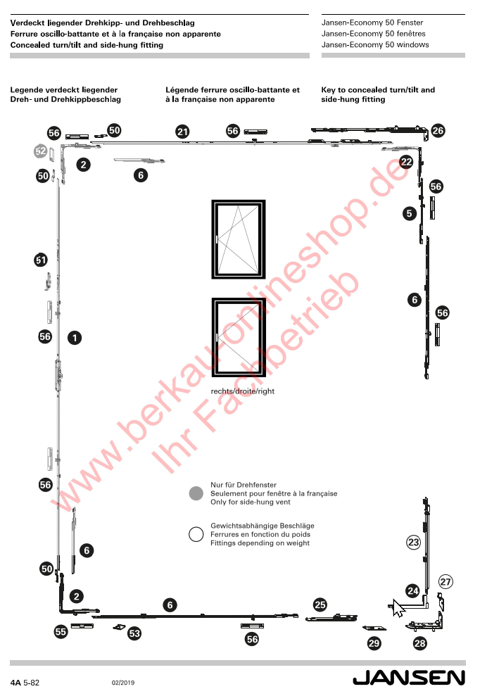 Jansen-Economy 50 Fenster Verdeckt liegender Fensterbeschlag